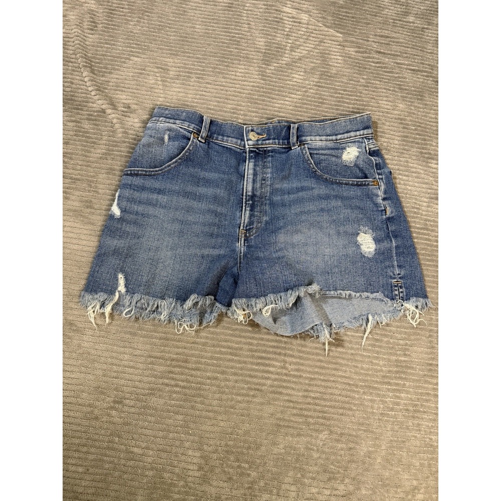 Express Denim Jeans Mom Shorts Size 10 Super High Rise Distressed Pants Cutoffs